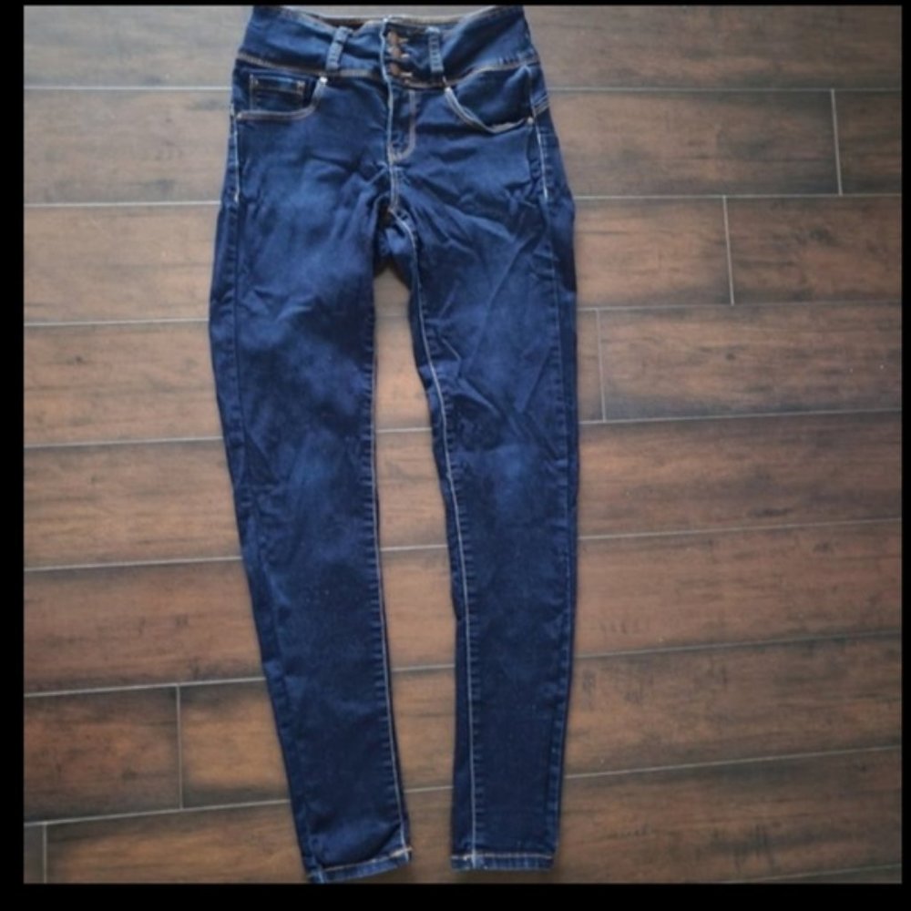 Wax jeans butt lifting dark wash mid rise skinny jean 0